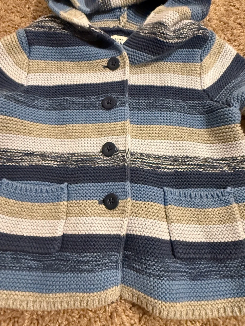 Baby GAP baby bear Hooded Striped Knit Cardigan - Blue, Cream, Tan, Navy
